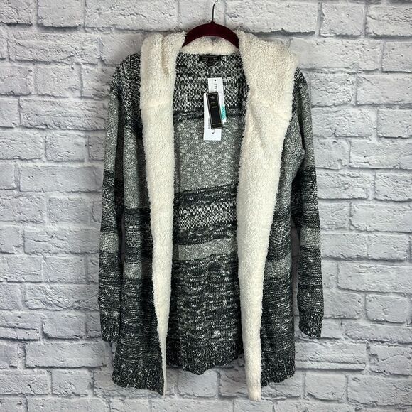 Lety & Me Dockerie Sherpa Trim Hooded Open Cardigan Size Medium NWT - Picture 1 of 6